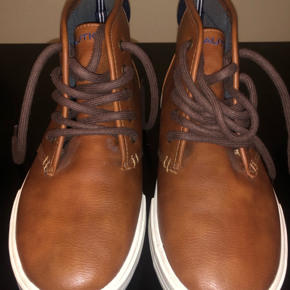 NAUTICA Mens Brown Leather Breakwater Sneakers Casual Lace